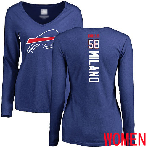 NFL Women Buffalo Bills #58 Matt Milano Royal Blue Backer Long Sleeve T Shirt